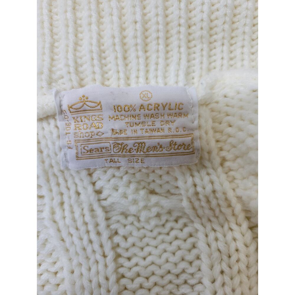 🧥Sears The Men's Store XL Cream Cable Knit Shawl Cardigan Vintage Retro Acrylic - Picture 2 of 3
